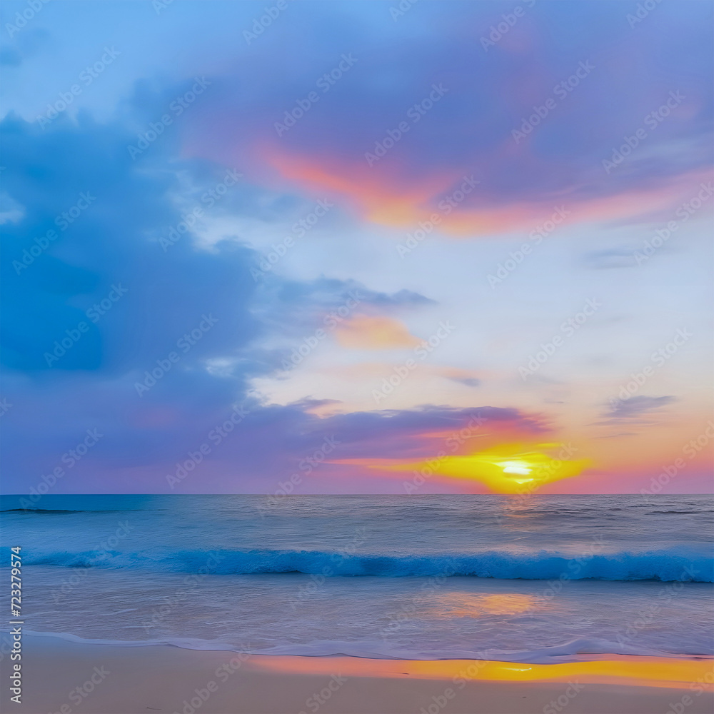 Sunrise which can be seen from Beach with clouds and blueish Yellow Sky.