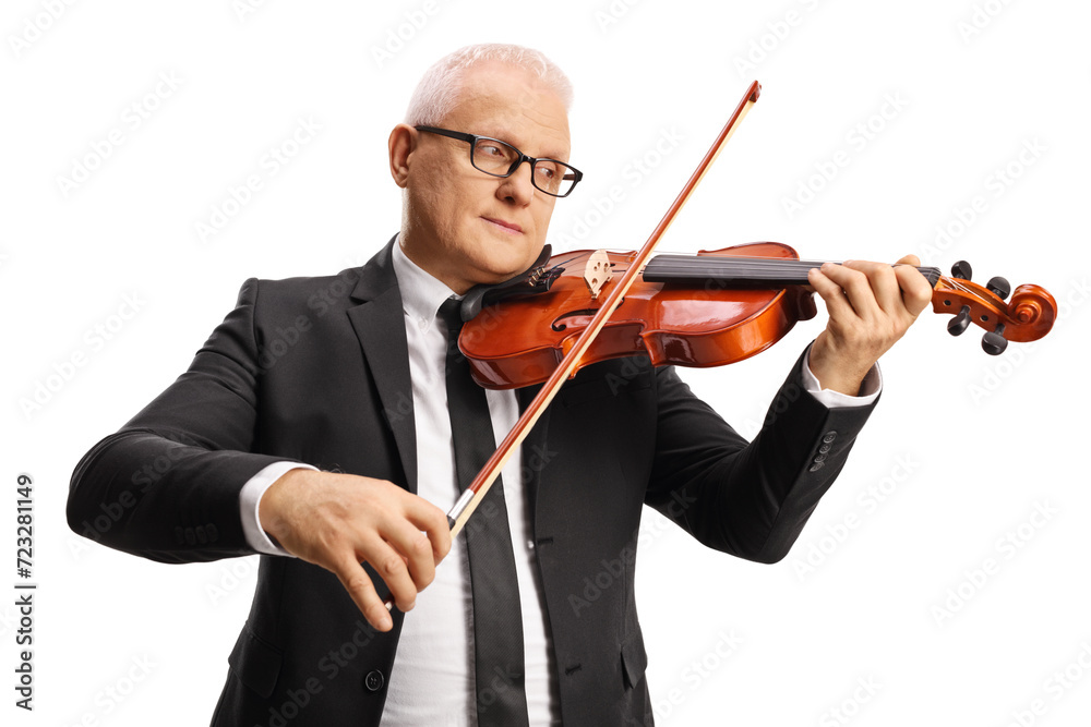 Man in a black suit playing a violin Man in a black suit playing a violin