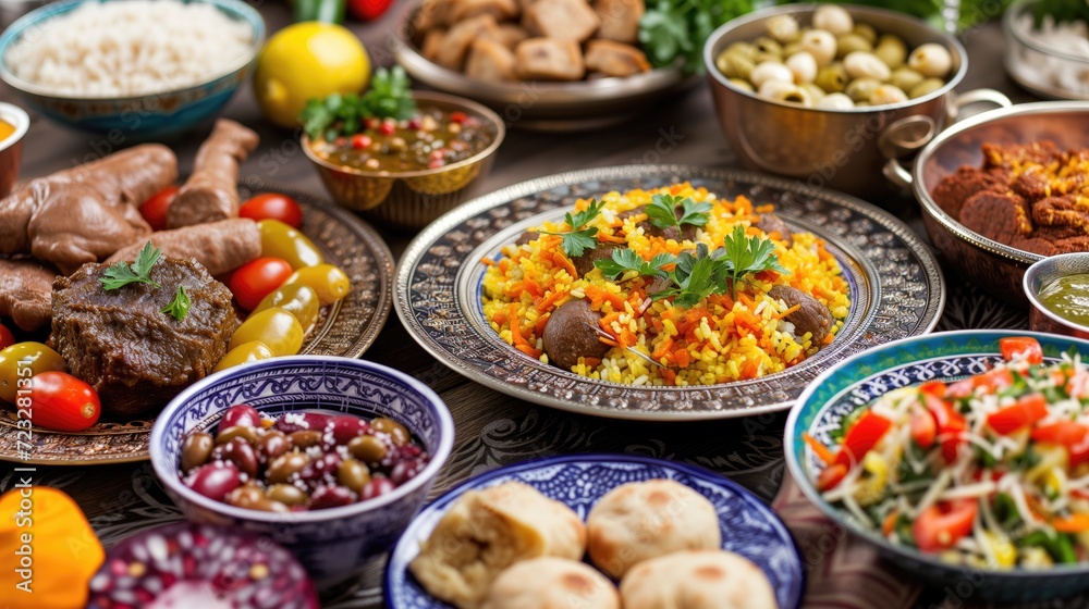 Diverse Spread of Food on a Table During Ramadan
