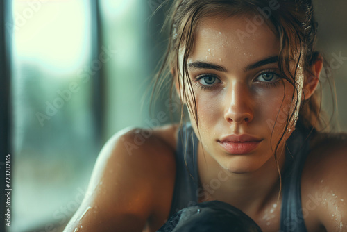 Fototapeta Naklejka Na Ścianę i Meble -  Portrait of sports woman. AI