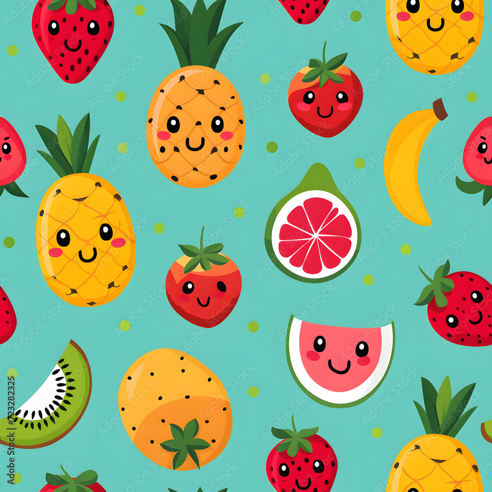 Seamless pattern background with cute fruits. Seamless pattern background with cute fruits.