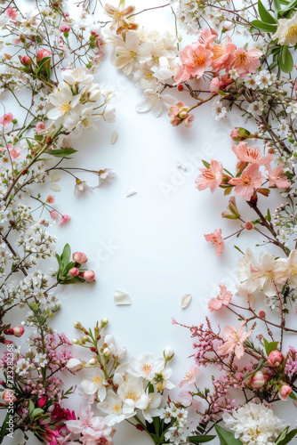A delicate frame of blossoms envelops a pristine white space © Veniamin Kraskov