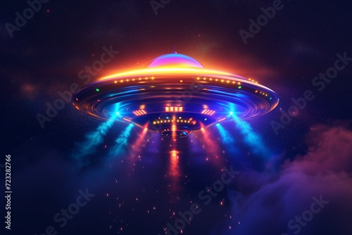 3D Alien Spacecraft With Vibrant Lights, Smoke, And Sparks Realistic Ufo