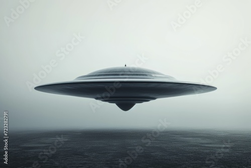 3D Rendering Of Solitary Alien Spaceship Against Blank Backdrop