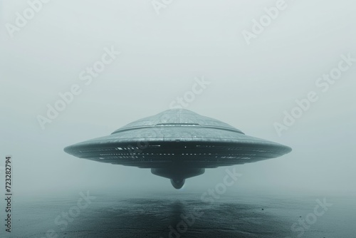 Symmetrical Photo Of An Alien Spaceship In Solitude Against A Blank Background  Centered And With Copy Space