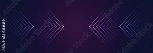 Futuristic abstract background with glowing arrow lines. Modern shiny dark blue and purple geometric lines design.
