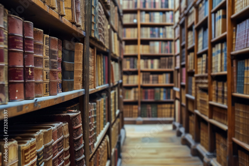 Antique Books Line The Shelves Of Library, Filled With Inked Memories