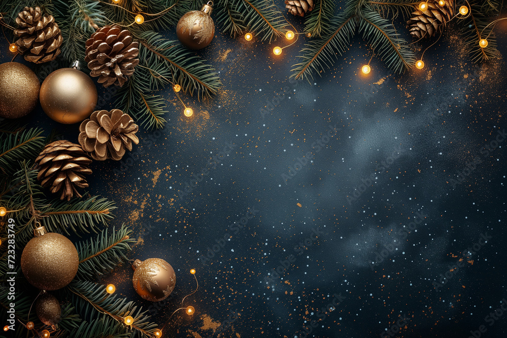Christmas background with golden balls. AI