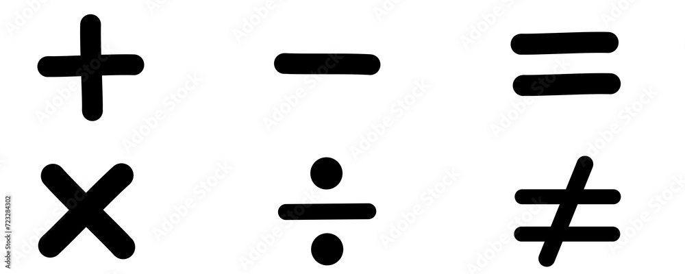 Equal, Minus, Division, Not equal, Cross mark, Plus Icons set on transparent background, PNG Equal, Minus, Division, Not equal, Cross mark, Plus Icons set on transparent background, PNG