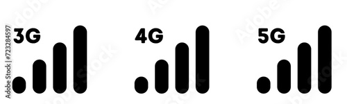 Internet Signal Icons Set: 3G, 4G, 5G Icons on Transparent Background