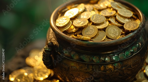 A Pot Filled With Gold Coins on Top of a Table