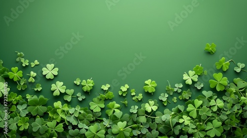 Cluster of Green Shamrocks on a Green Background