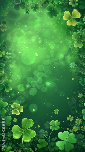 Green Background With Shamrocks and Leaves