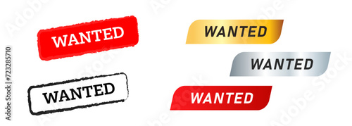 wanted text red black gold and silver ribbon sticker label rubber stamp sign