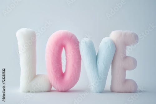 Love lettering made of plush material in pink and blue colours