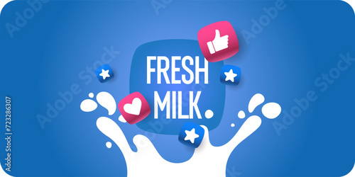 Modern poster fresh milk with splashes on a background. Vector illustration.