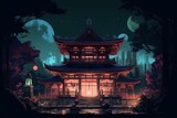 Night scene of an oriental shrine. Generative AI
