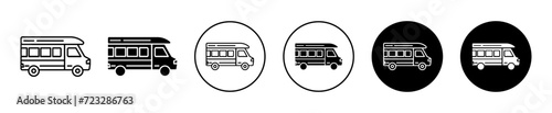 Campervan vector icon set collection. Campervan Outline flat Icon.