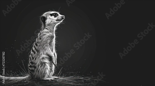  a drawing of a meerkat standing on its hind legs looking up at the sky with its front paws in the air and it's eyes wide open.