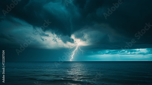 A thunderstorm over an open ocean.