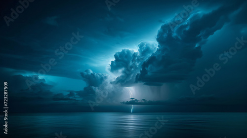 A thunderstorm over an open ocean.