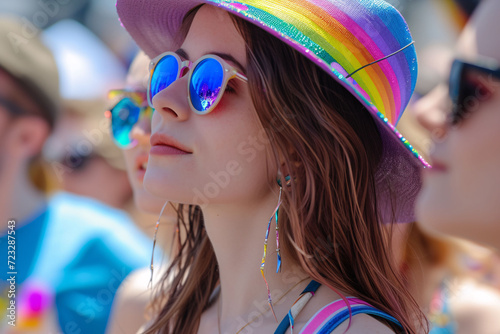 Reflective Rainbow Sunglasses, Pride Parade Fashion, Serene LGBTQ Supporter