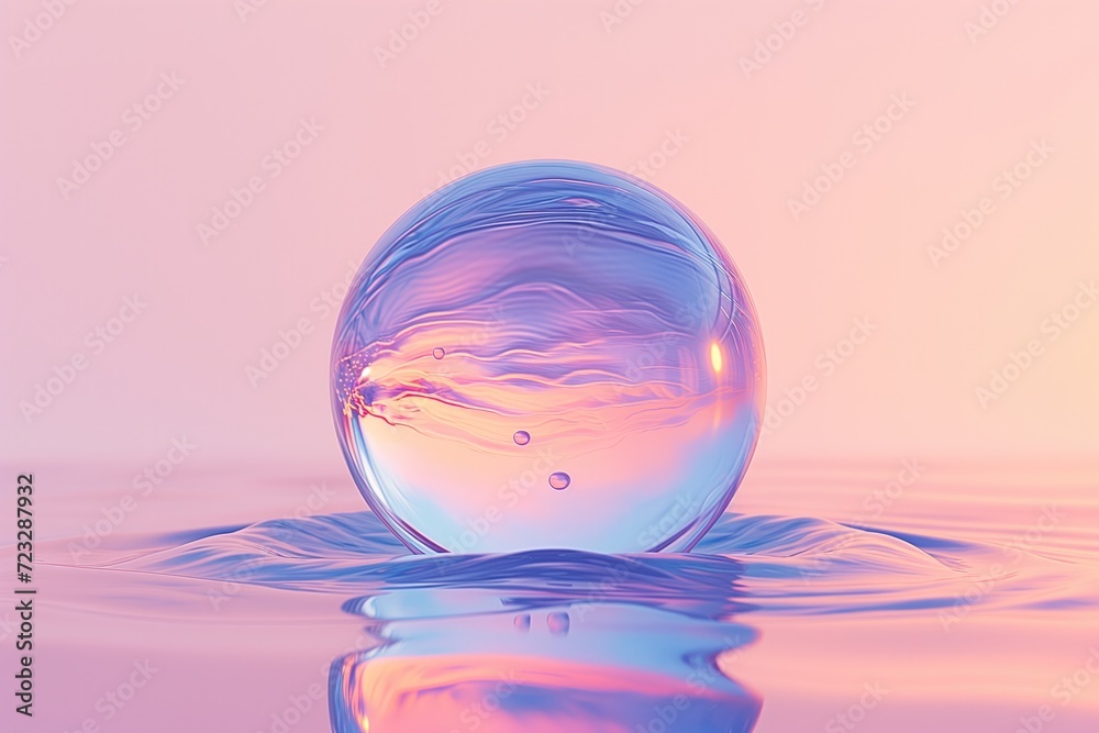 iridescent chromatic liquid with spherical bubble iridescent chromatic liquid with spherical bubble