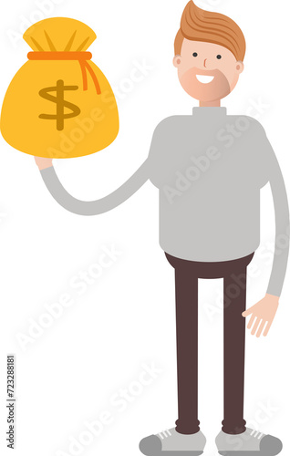 Male Character Holding Dollar Sack 