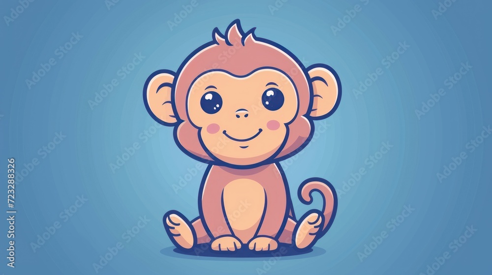 a cartoon monkey sitting on the ground with its eyes closed and a smile on it's face, with a blue background and a light blue wall behind it. a cartoon monkey sitting on the ground with its eyes closed and a smile on it's face, with a blue background and a light blue wall behind it.