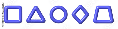Set of 3d outline purple geometric shapes for web design. 3d realistic design element.