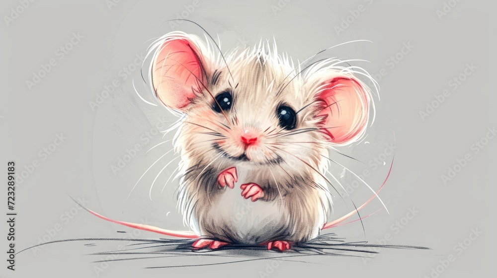 a drawing of a mouse sitting on top of a gray surface with one eye open and one hand on the side of the mouse's back of the mouse. a drawing of a mouse sitting on top of a gray surface with one eye open and one hand on the side of the mouse's back of the mouse.