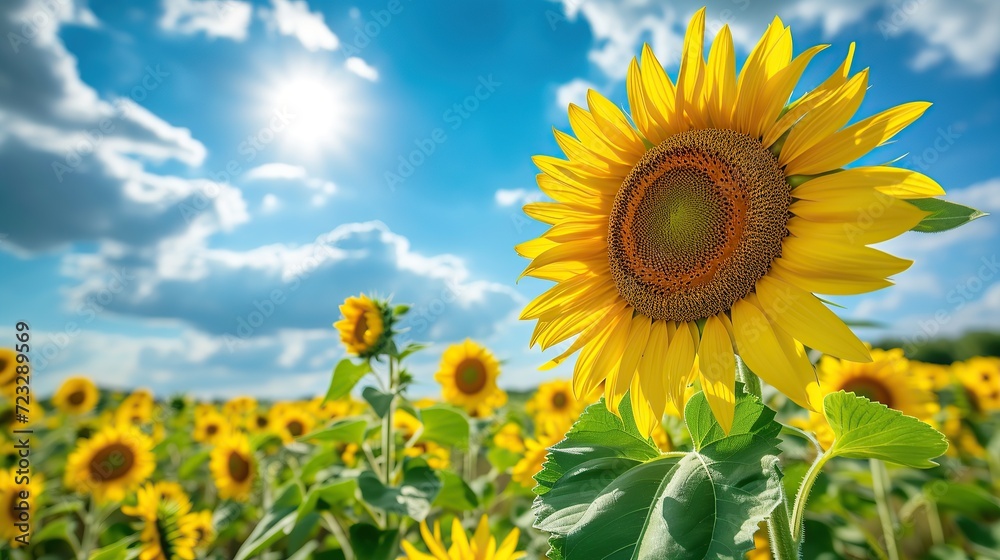 Sunflower field blooming against the sky Sunflower field blooming against the sky