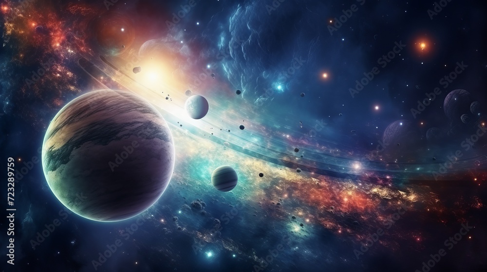 3d space background with fictional planets
