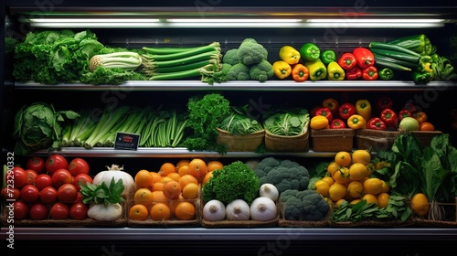 Refrigerated shelves full of vegetables in the supermarket food concept ai generated image