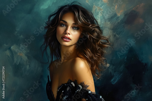 portrait of a mesmerizing woman in an exquisite evening gown.