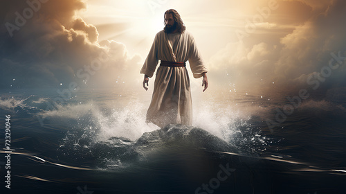 Jesus Christ walking on the water. photo