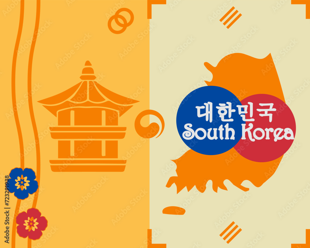 South Korea, vector illustration with national symbols and culture of Korea
