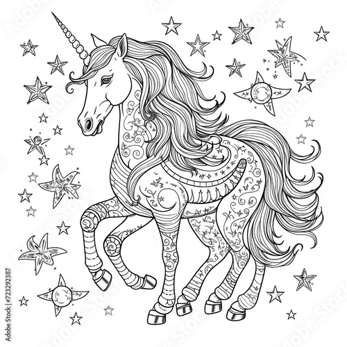 Beautiful Unicorn Coloring Page  Perfect Design For your Project and Creations  Ai Generative