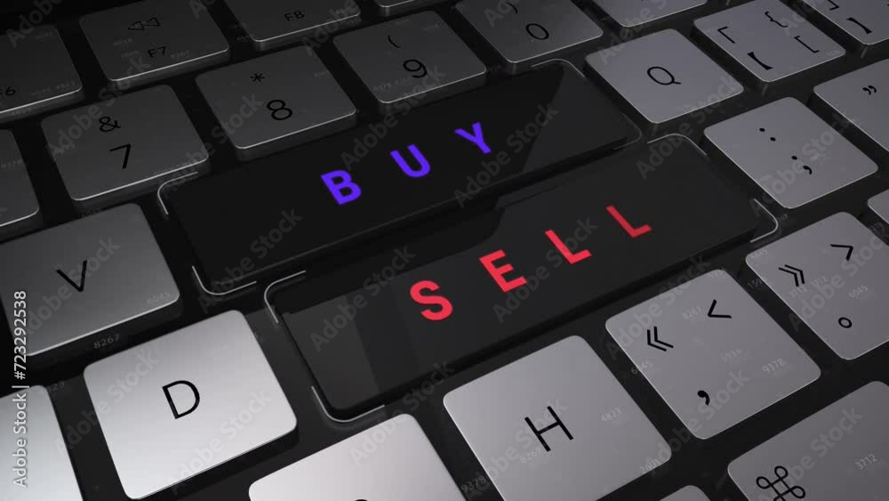 Buy sell stocks shares house land decision making invest signals bussiness keyboard pressing key with HUD UI Buy and Sell Word.Black Fridey.3D render Buy sell stocks shares house land decision making invest signals bussiness keyboard pressing key with HUD UI Buy and Sell Word.Black Fridey.3D render