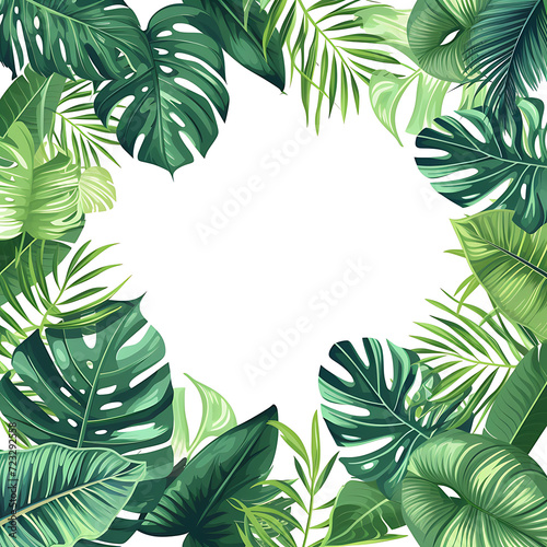 Summer tropical leaves frame border background.