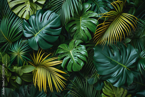 Tropical exotic leaves background. © Pacharee