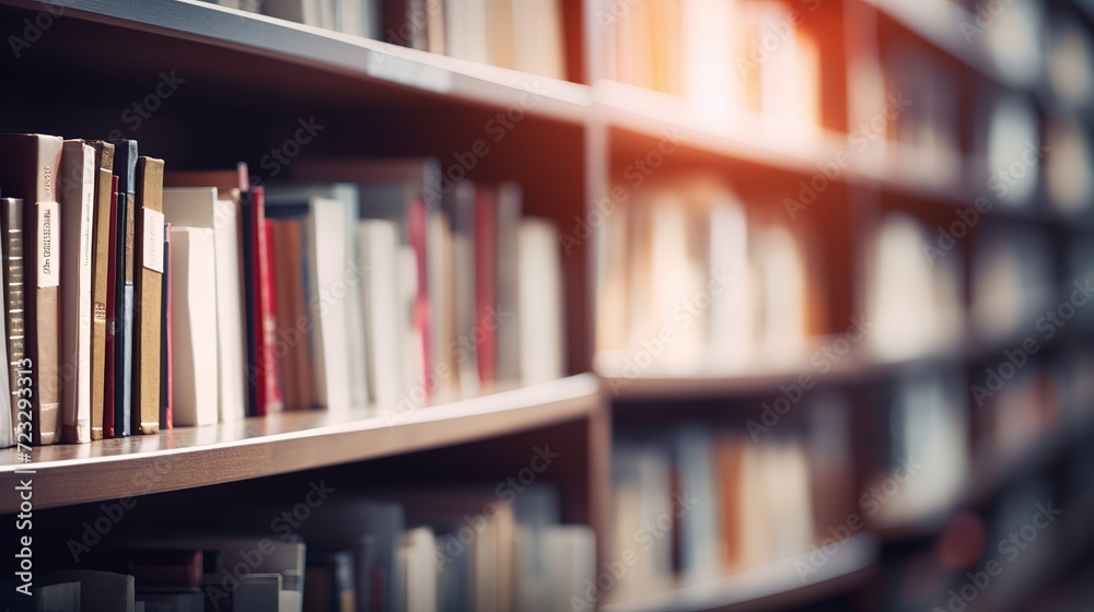 Abstract blur and defocused bookshelf in library Abstract blur and defocused bookshelf in library