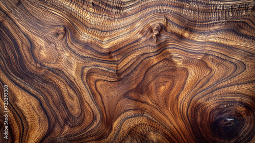 Dark walnut wood with deep, swirling grain patterns, wood texture, background