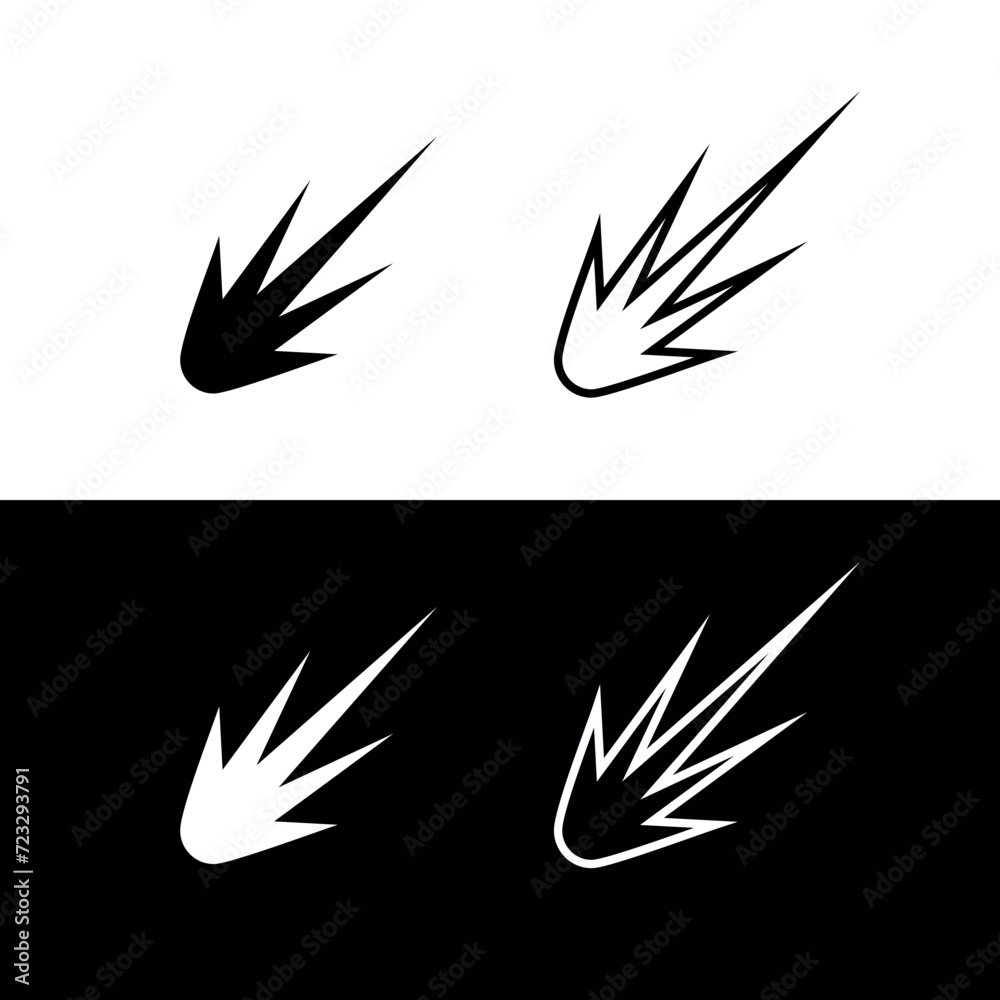 Set of explosion, spark or comet icons. Fire from a rocket engine or a ...