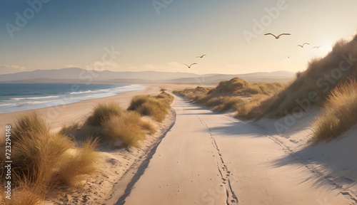 Whispers of Adventure Endless road through a beachside, whispering tales of faraway lands and untold stories
