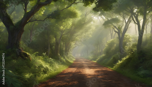 Whispers of Adventure Endless road through a rainforest, whispering tales of faraway lands and untold stories
