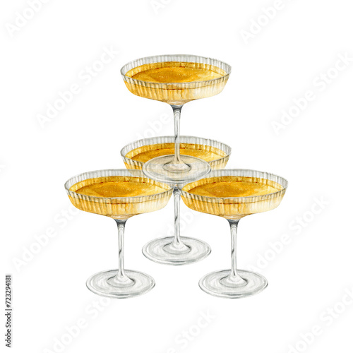 Watercolor sparkling wine gourmet set Illustration