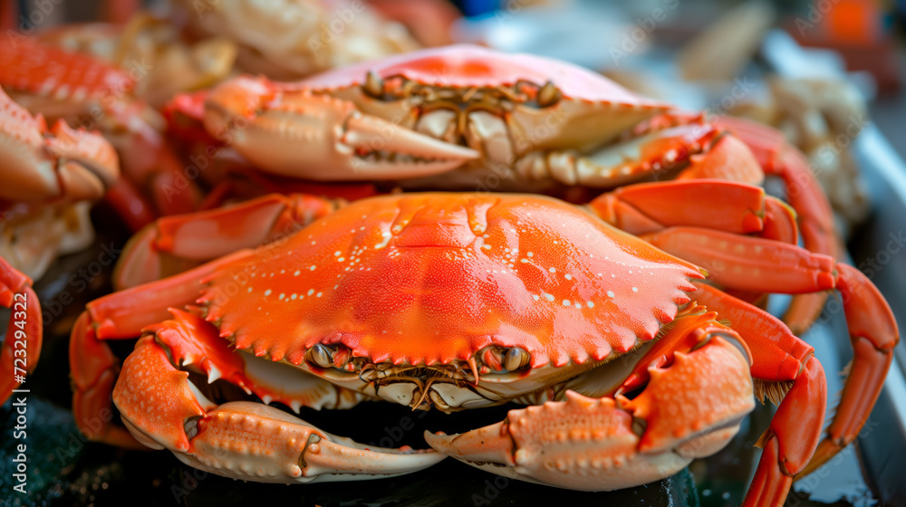 Freshly cooked Dungeness crab displayed, highlighting the culinary appeal of seafood in a gourmet dining context.