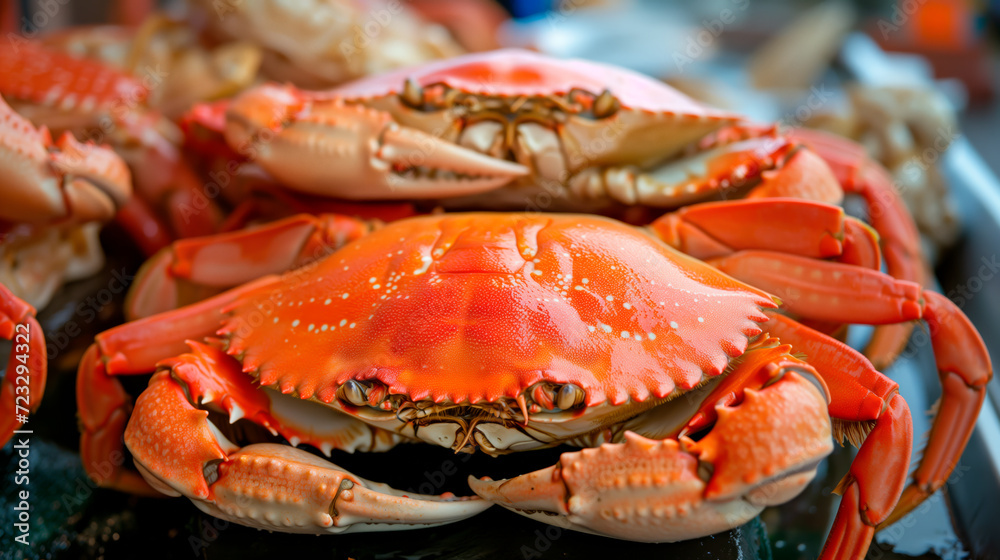 Freshly cooked Dungeness crab displayed, highlighting the culinary appeal of seafood in a gourmet dining context. Freshly cooked Dungeness crab displayed, highlighting the culinary appeal of seafood in a gourmet dining context.