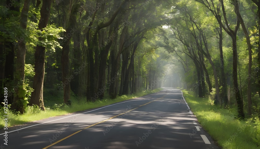 Obraz premium Whispers of Adventure Endless road through a rainforest, whispering tales of faraway lands and untold stories 